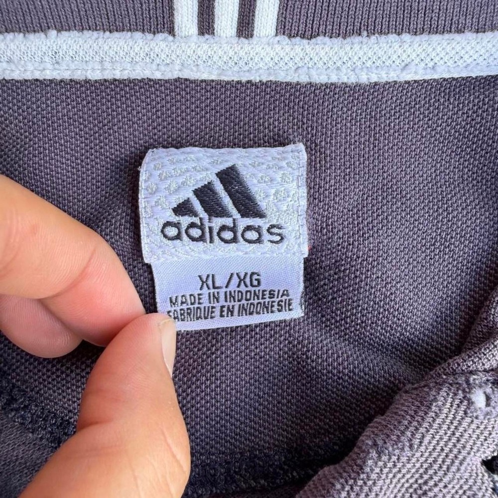 Vintage 90s Adidas Polo Shirt Mens XL Gray Purple Faded Trashed Distressed - Picture 3 of 6